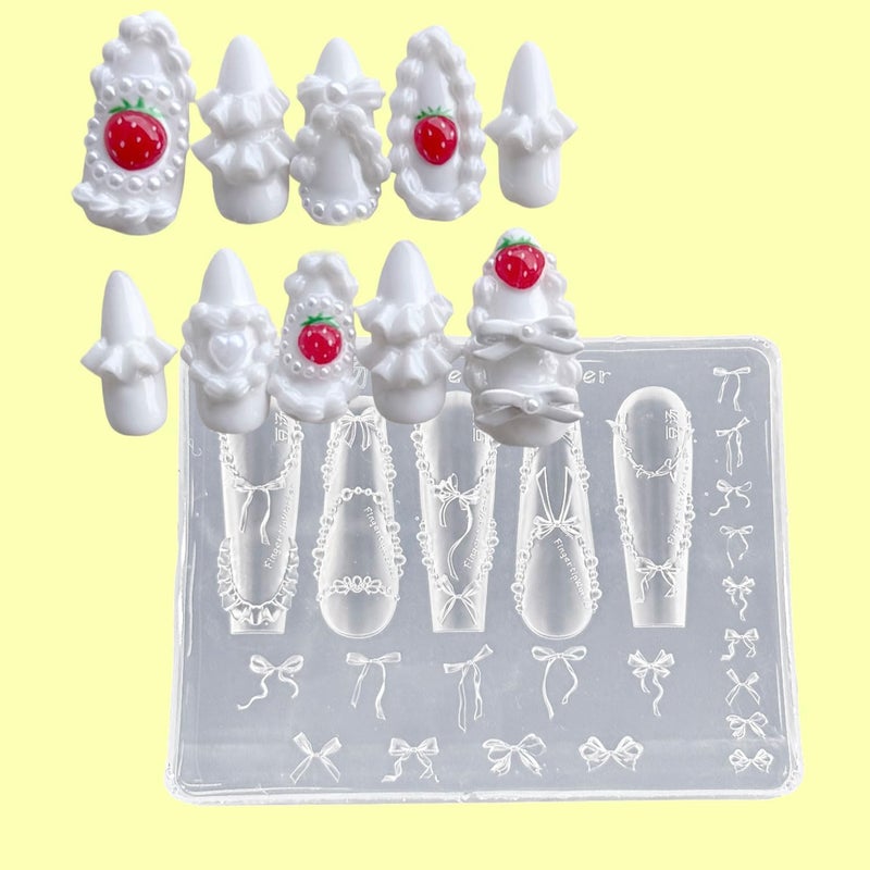 Mtruil 1 Pcs 3D Bow Silicone Nail Molds Cute Skirt Bow Design Nail Art Molds Carving Template Reusable Fashionable Clear Nail Art Molds 3D Silicone for Gel Carving Template for Women Acrylic Nails DIY - Image 3